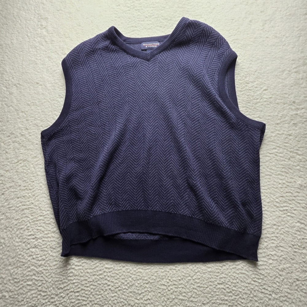 Roundtree & Yorke Sweater Vest Mens XL Blue Herringbone Knit 100% Cotton USA